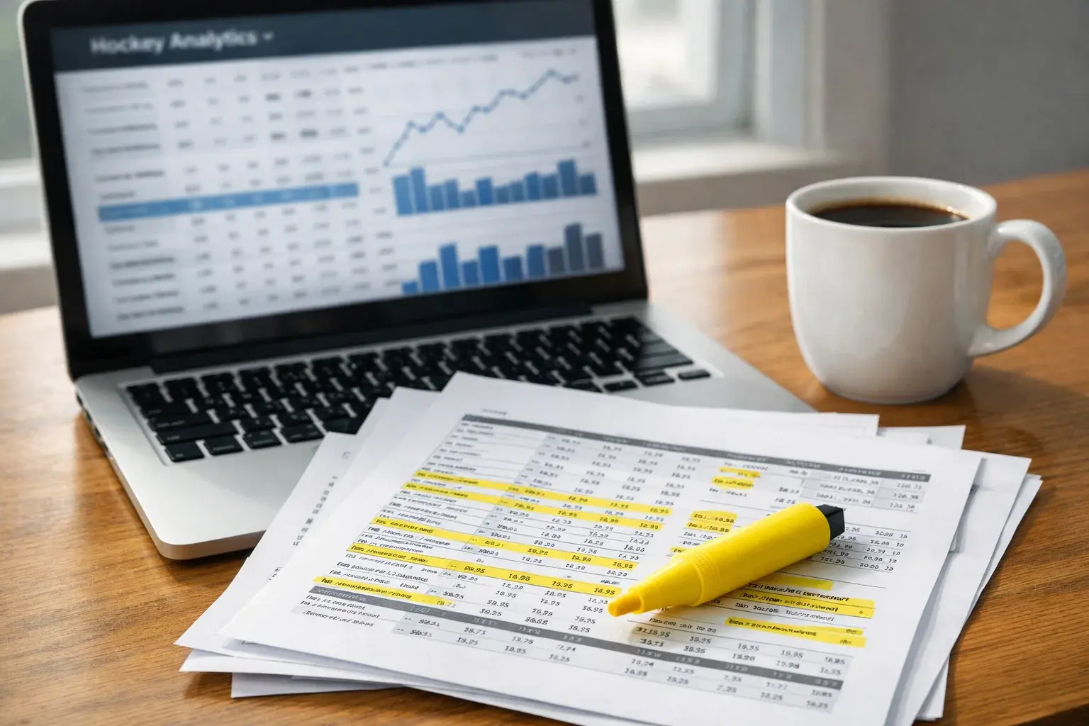 Écran d'ordinateur affichant des statistiques et graphiques d'analyse pour les paris sur le hockey