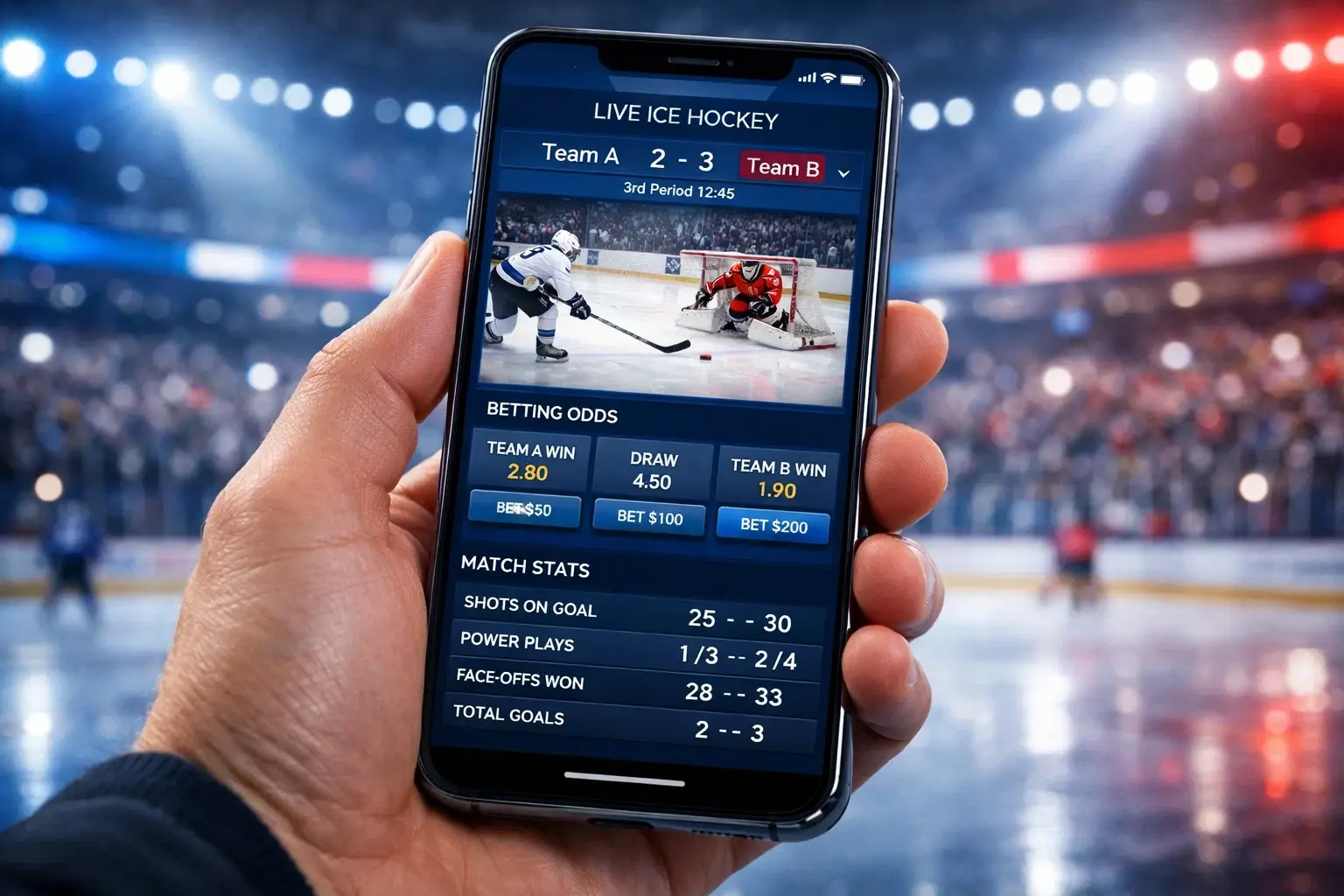 Application mobile de paris sportifs sur le hockey avec interface professionnelle