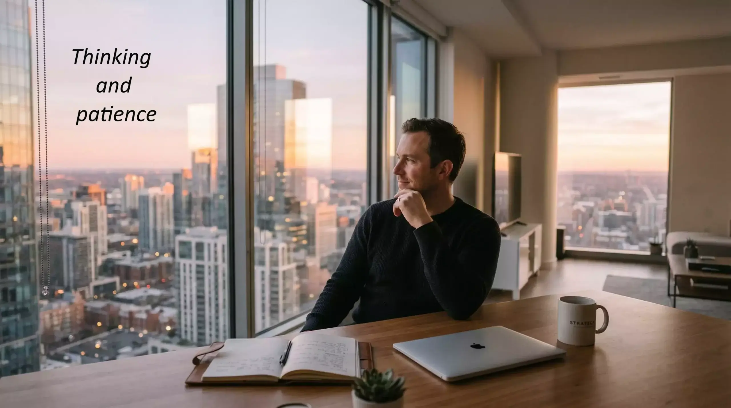 Personne réfléchissant calmement devant une fenêtre symbolisant la vision à long terme dans les paris sur le hockey