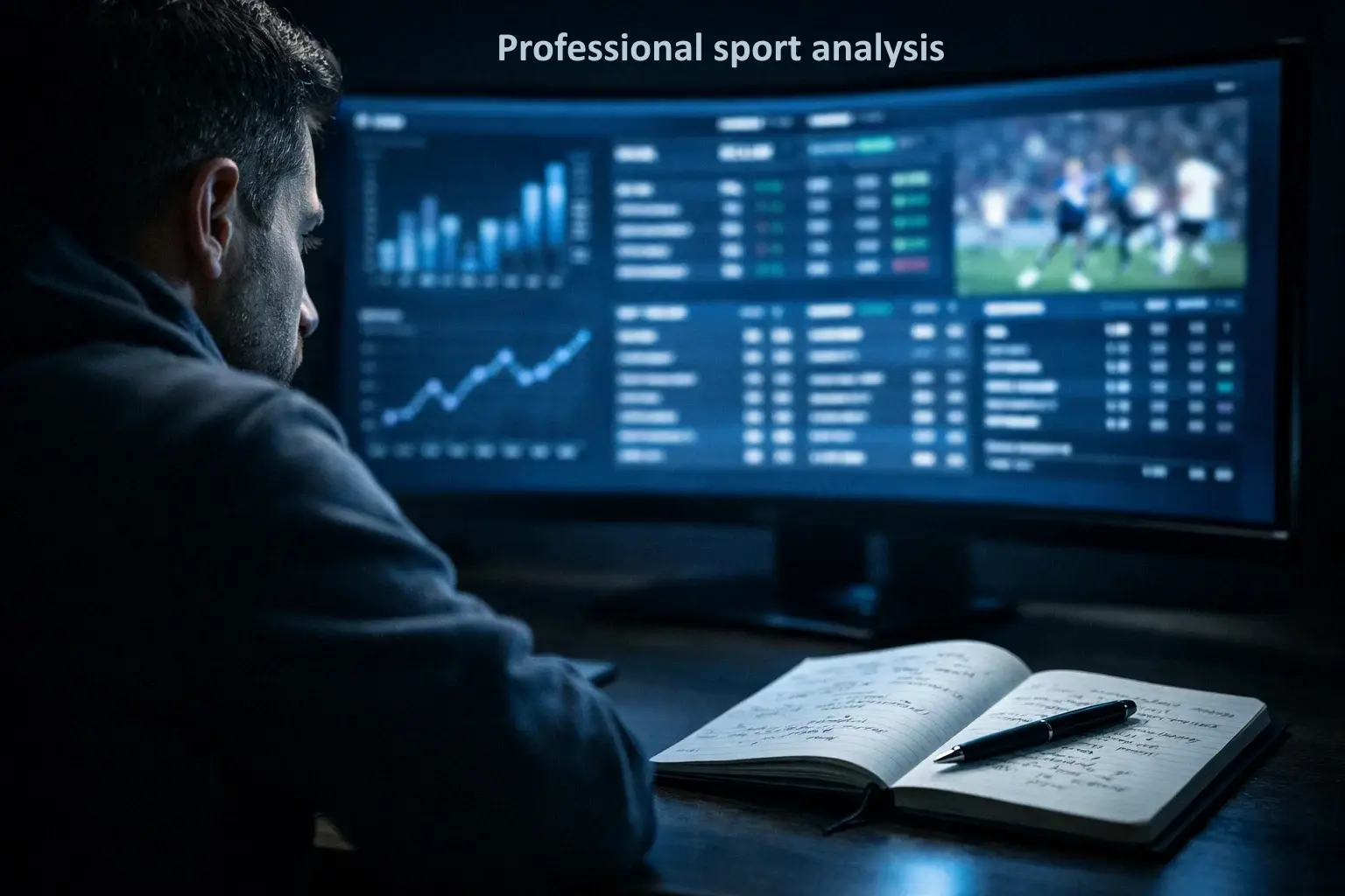 Analyste étudiant des données et statistiques de hockey sur un écran pour développer des stratégies de paris